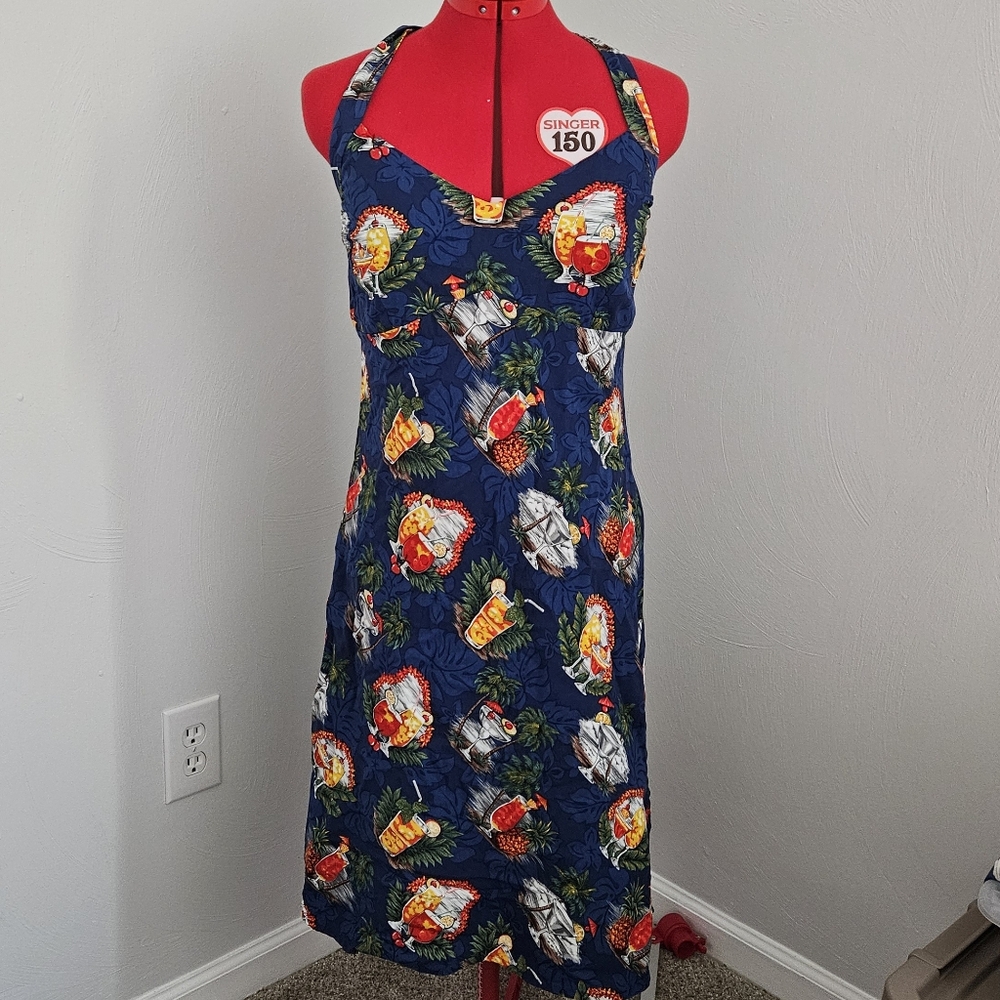 Blue Hilo Hattie Tropical Martini Noehea Short Dress Size M